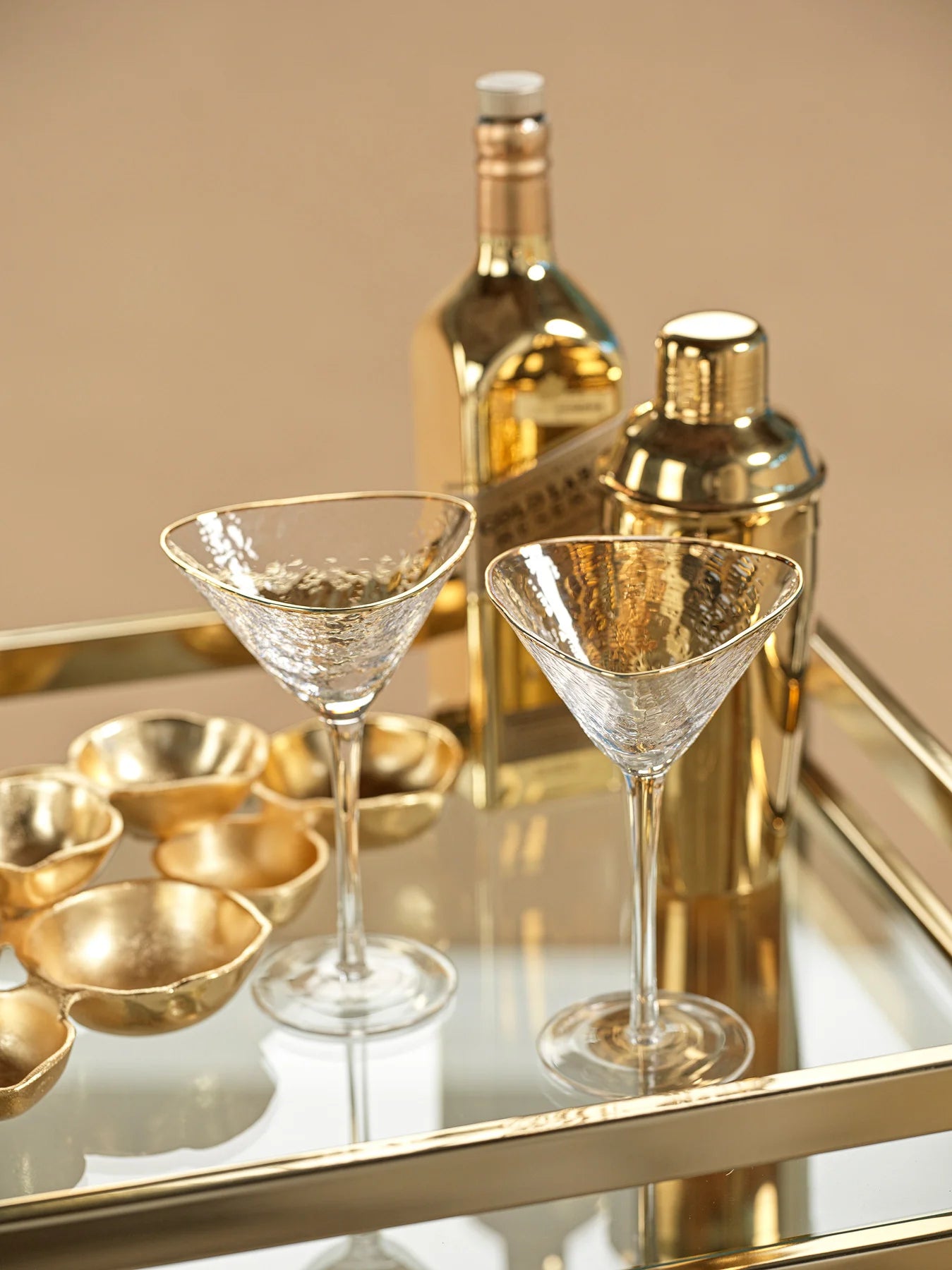 Triangular Gold Rim Martini Glasses
